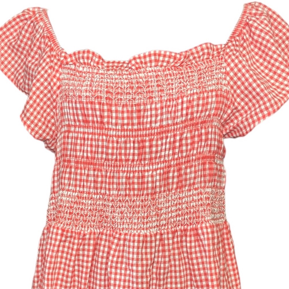NWT Terra & Sky Tiered Smocked Top Gingham Checkered Red & White Midi Dress - Picture 2 of 10